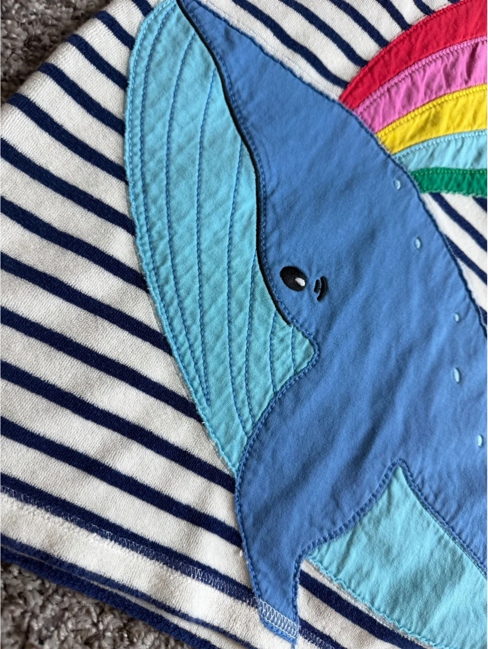 BODEN Long Sleeve Hooded Whale Applique Terry Cloth Swim Cover Up Size 6-7